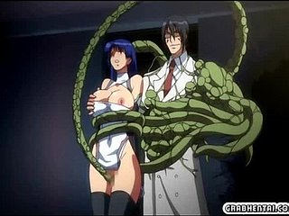 hentai capturés et Busty forés par tentacules à poils animés
