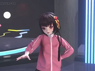 Cute unfocused winking in skirt and stockings + gradual undressing (3D HENTAI)
