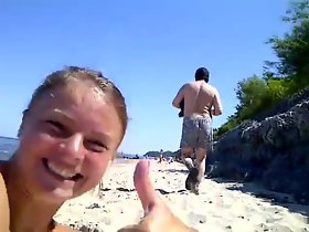 pervert jerking in beach unsubtle recording increased by giggling